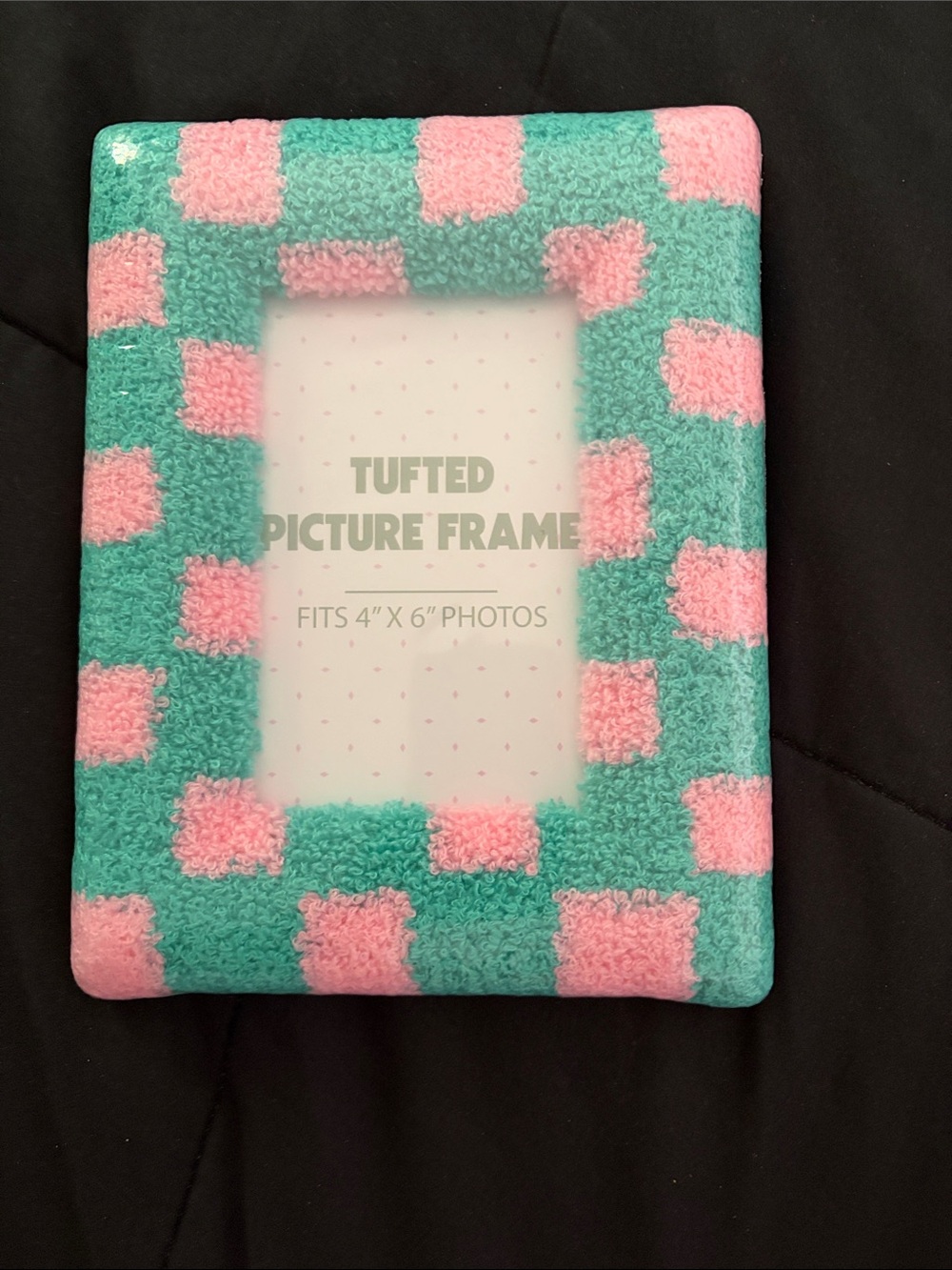 Tufted Checkerboard Picture Frame - Pink & Aqua